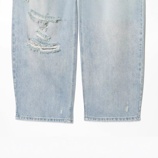 Damen High‑Waist Jeans mit weitem Bein, Destroyed‑Details und ausgefransten Knien Nord Taschen