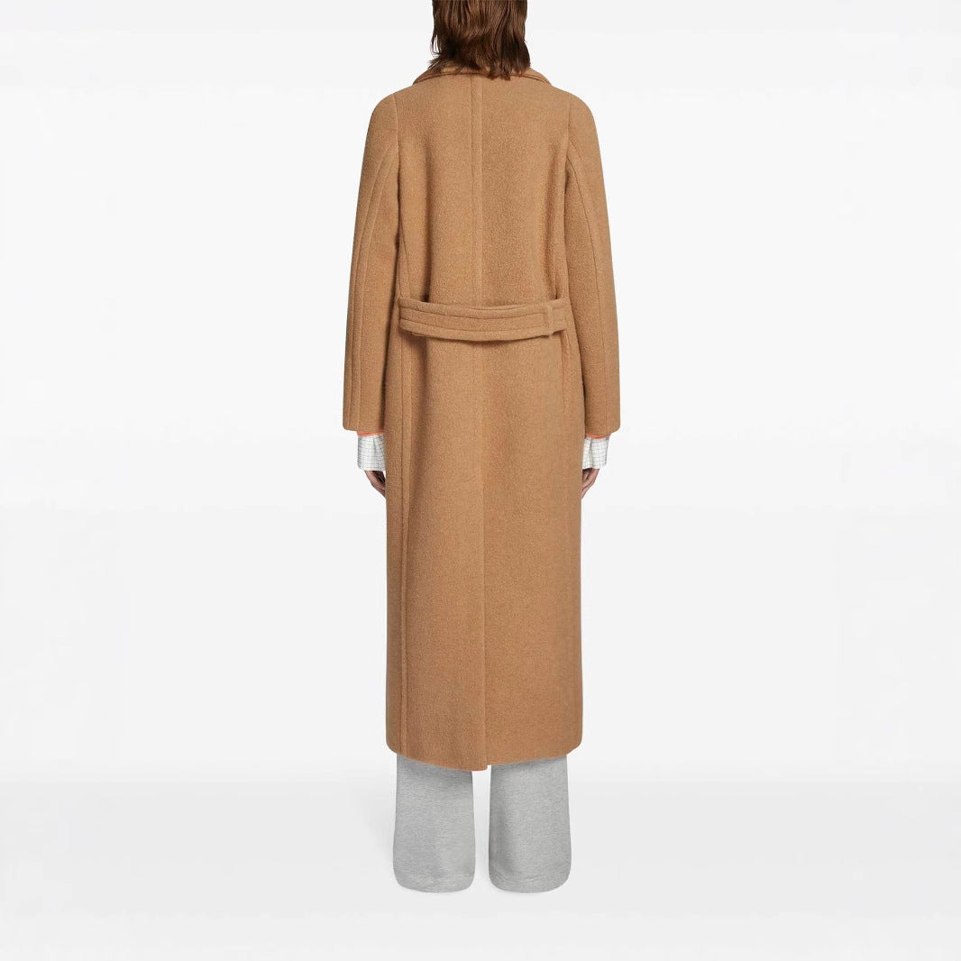 Damen Maxi Doppelreihiger Wollmantel mit übergroßem Revers und Pattentaschen Nord Taschen