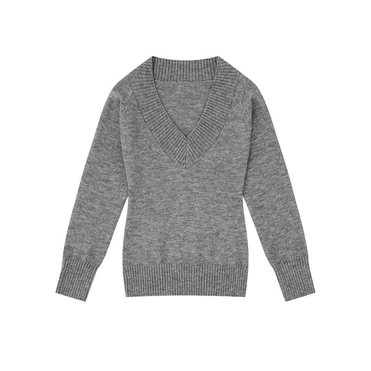 Damen Feinstrickpullover mit tiefem V-Ausschnitt, breitem Ripprand und legerer Passform Nord Taschen
