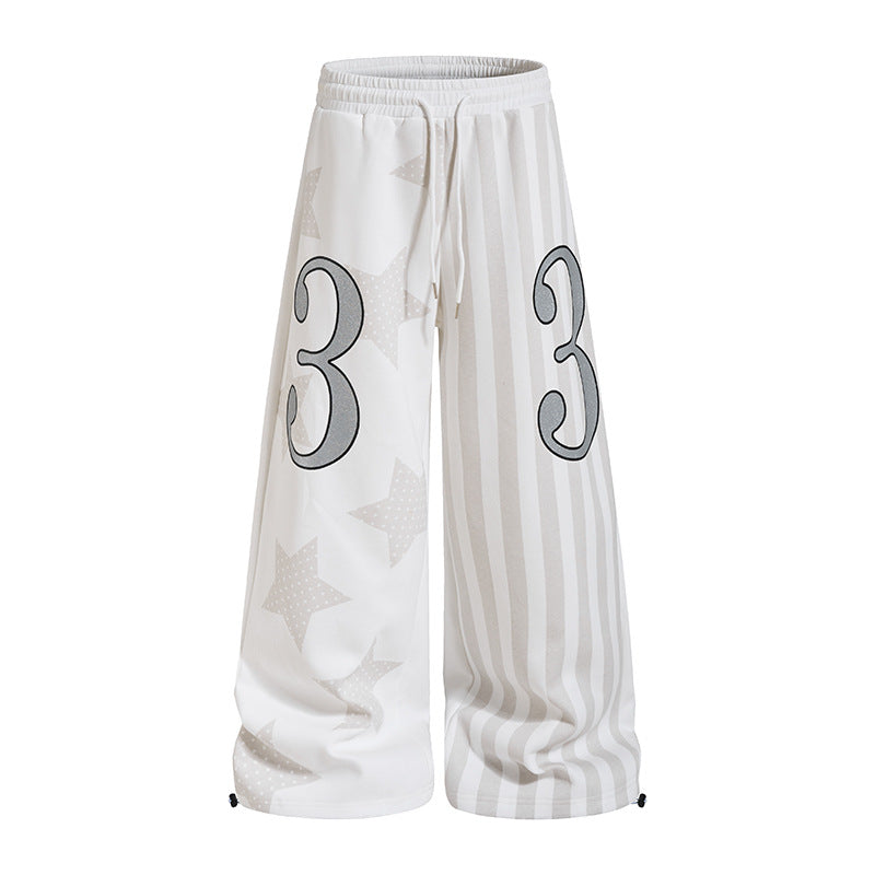 Damen Weite Lounge-Hose mit hohem Komfortbund, Tunnelzug, Stern- und Streifen-Print Nord Taschen