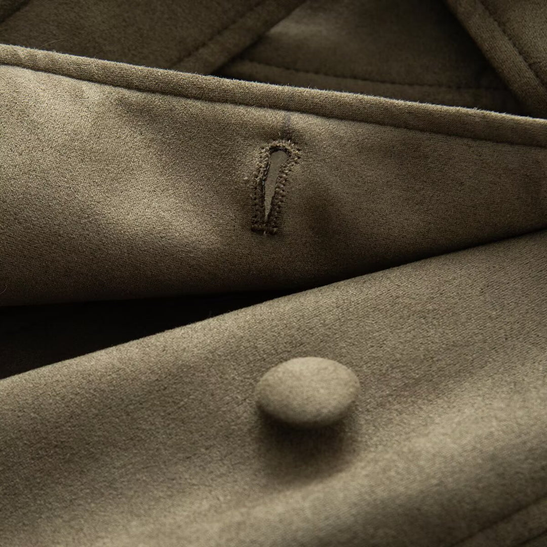 Damen Taillierter langer Mantel aus Veloursimitat mit Faux‑Fellkragen und Bindegürtel Nord Taschen