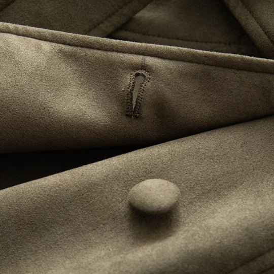 Damen Taillierter langer Mantel aus Veloursimitat mit Faux‑Fellkragen und Bindegürtel Nord Taschen