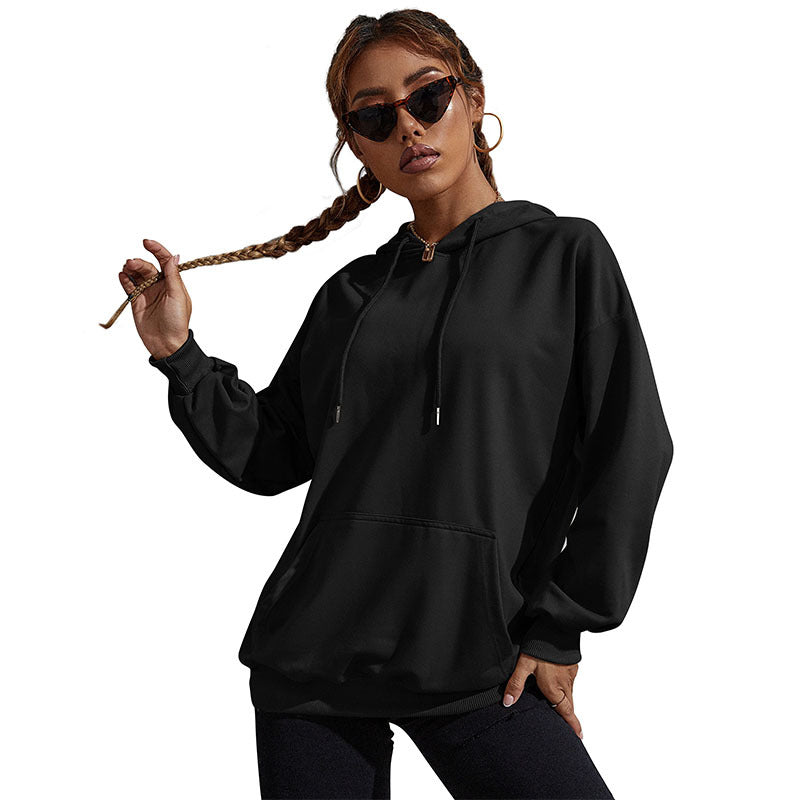 Damen Lässiger Oversize-Kapuzenpullover mit Statement-Print, Kängurutasche und Rippbündchen Nord Taschen