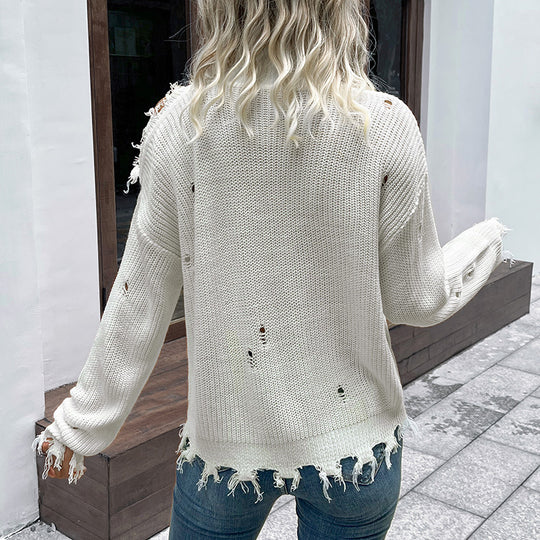 Damen Lässiger Oversized Pullover mit Lochdetails Nord Taschen
