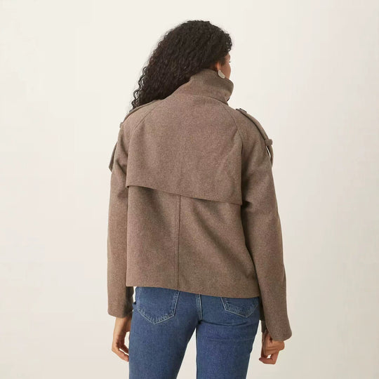 Damen Kurzer Doppelreihiger Woll-Peacoat mit Stehkragen Nord Taschen