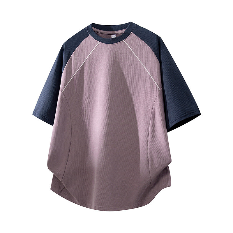 Herren Sportives Oversize Waffelstruktur-Raglan-T-Shirt mit Kontrastärmeln und atmungsaktivem Funktionsjersey Nord Taschen