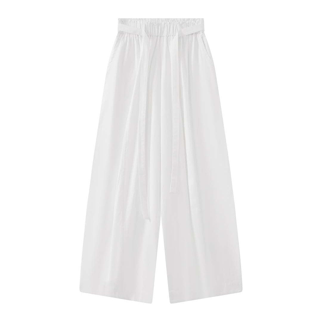 Damen Weite High‑Waist Leinen‑Optik Culotte‑Hose mit Tunnelzug und fließender Silhouette Nord Taschen