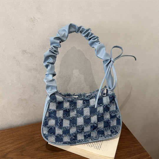 Damen Umhängetasche mit floralem Denim-Design und raffinierten Knotenakzenten Nord Taschen
