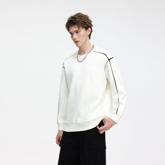 Herren Oversize Rippstruktur-Langarmshirt mit Kontrastnähten Nord Taschen