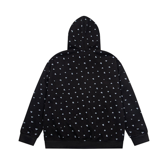 Damen Kapuzen-Sweatjacke mit durchgehendem Reißverschluss, Allover-Herzprint und Statement-Stickerei Nord Taschen