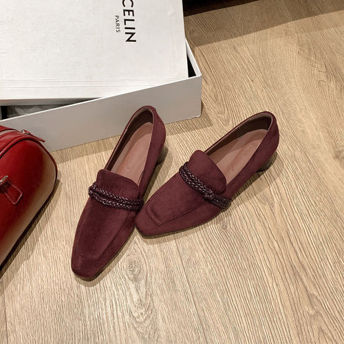Damen Veloursleder-Loafer mit geflochtenem Riemendetail und niedrigem Blockabsatz Nord Taschen