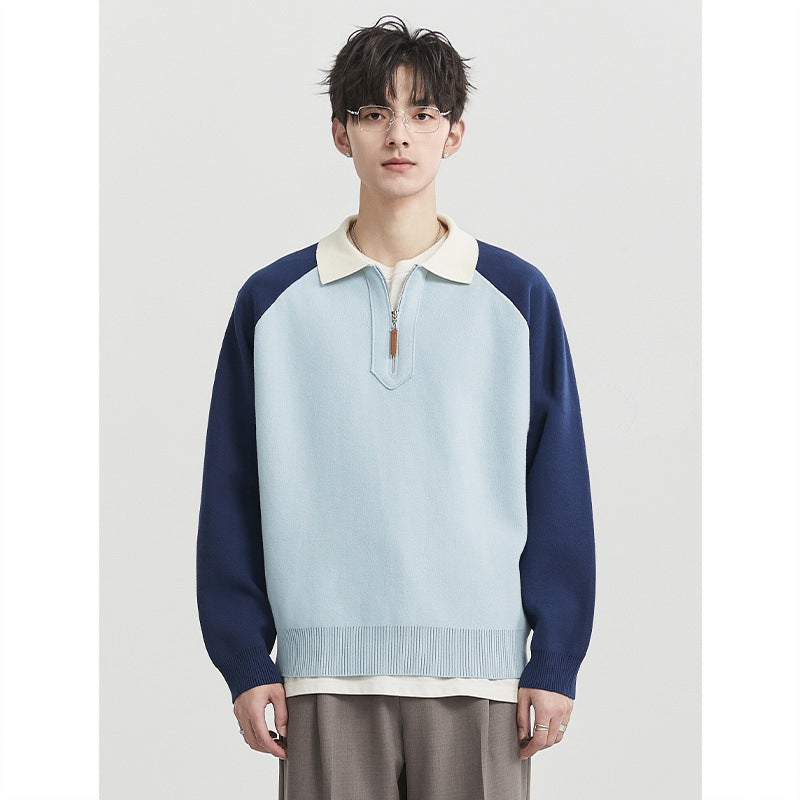 Herren Halbzip-Pullover mit Polokragen und Colourblock-Ärmeln Nord Taschen