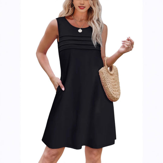 Damen Sommerkleid mit eleganter Faltenstruktur und praktischen Eingrifftaschen