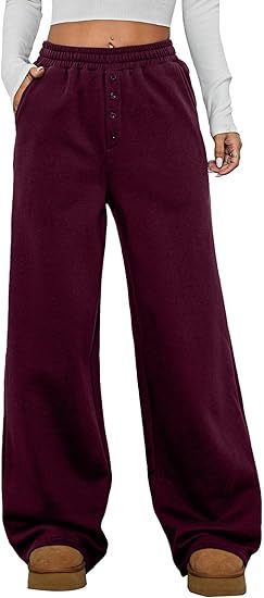 Damen Kuschelige Fleece-Sweatpants mit weitem Bein und hohem Elastikbund Nord Taschen