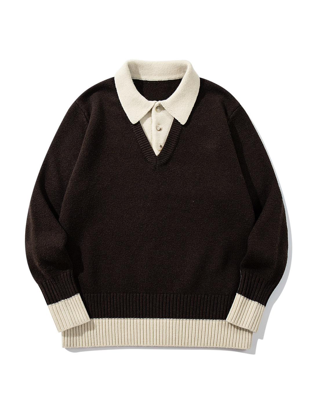 Herren Polokragen-Strickpullover mit Knopfleiste und kontrastierten Bündchen Nord Taschen
