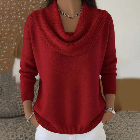 Damen Stylischer Bootcut Pullover mit Wasserfall-Ausschnitt Nord Taschen