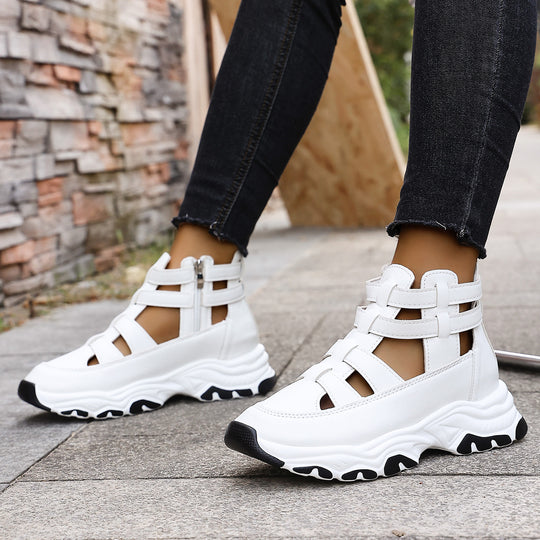 Damen  Keil-Sneaker-Sandalette mit Cut-Out Riemen, seitlichem Reißverschluss und profilierter Plateausohle Nord Taschen