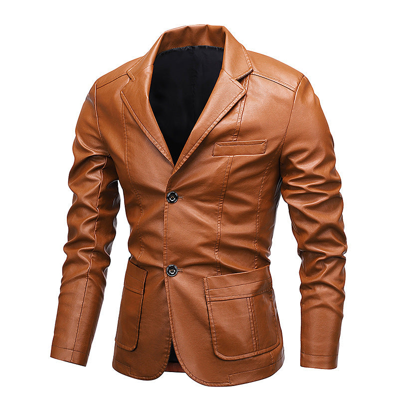 Herren Slim-Fit Kunstleder-Sakko mit Reverskragen und aufgesetzten Pattentaschen Nord Taschen