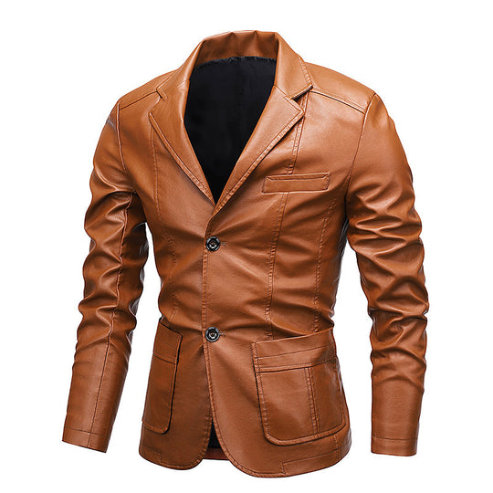 Herren Slim-Fit Kunstleder-Sakko mit Reverskragen und aufgesetzten Pattentaschen Nord Taschen