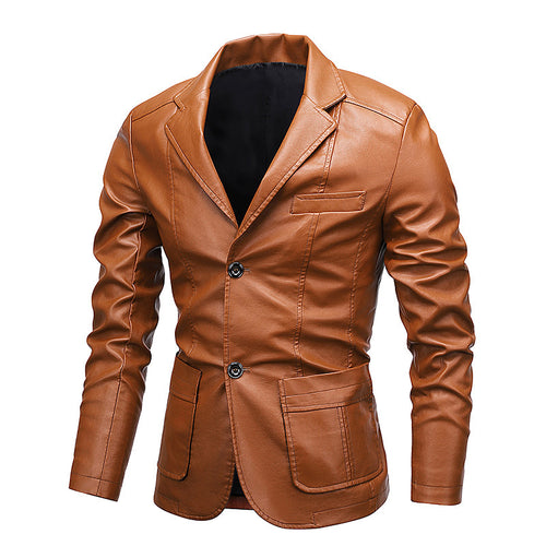 Herren Slim-Fit Kunstleder-Sakko mit Reverskragen und aufgesetzten Pattentaschen Nord Taschen