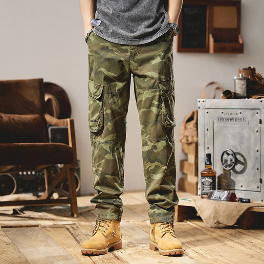Herren Camouflage-Utility-Cargohose mit Mehrfachklappentaschen, Kniepaneelen und Kordelabschluss Nord Taschen