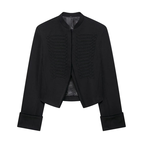 Damen Kurze militärinspirierte Bolerojacke mit Stehkragen und Zierkordeln Nord Taschen