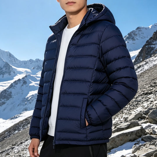 Herren Wattierte leichte Kapuzensteppjacke mit Thermofüllung und durchgehendem Reißverschluss Nord Taschen