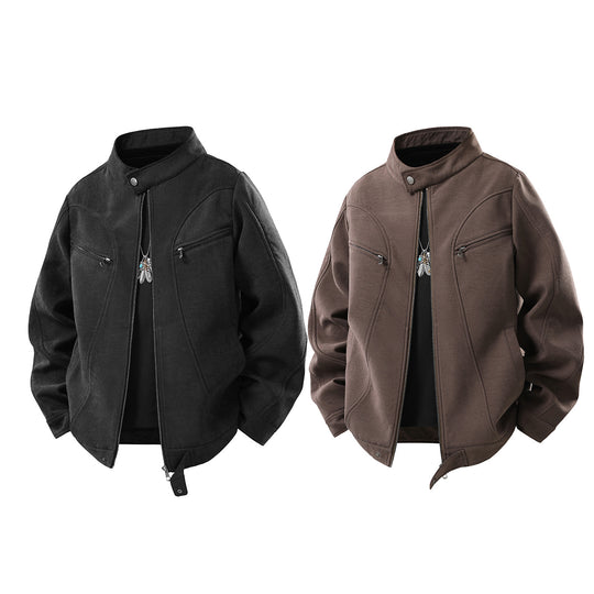 Herren Lässige Utility‑Jacke mit Stehkragen, Reißverschluss und Brusttaschen Nord Taschen