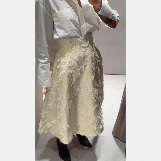 Damen Midirock mit hoher Taille und fransiger Struktur Nord Taschen