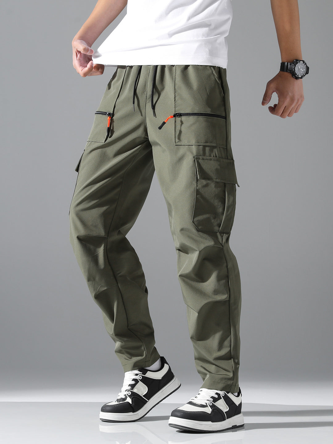 Herren Utility-Cargohose mit Reißverschlusstaschen, Tunnelzugbund & vorgeformten Kniepartien Nord Taschen