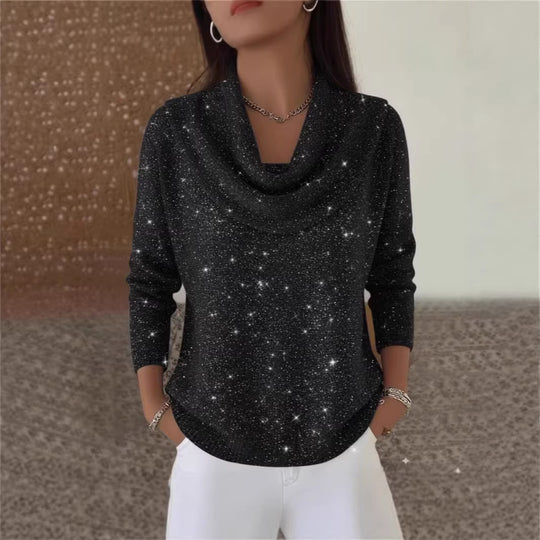 Damen Glitzernder Strickpullover mit Wasserfall-Ausschnitt Nord Taschen