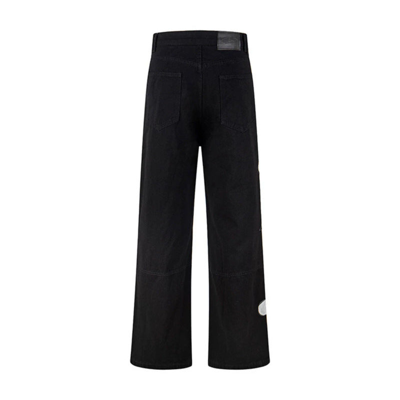 Damen Jeans mit hohem Bund, weitem Beinverlauf, Stick- und Destroy-Details Nord Taschen