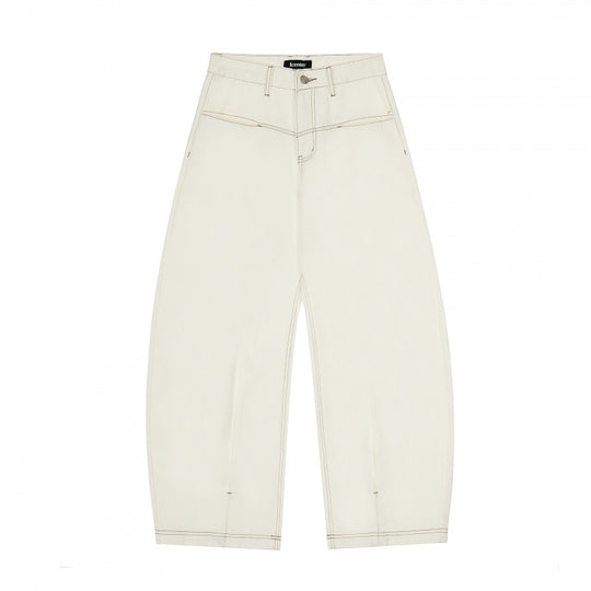 Damen Weite Cropped Ballon-Jeans mit hohem Bund und sichtbaren Kontrastnähten Nord Taschen