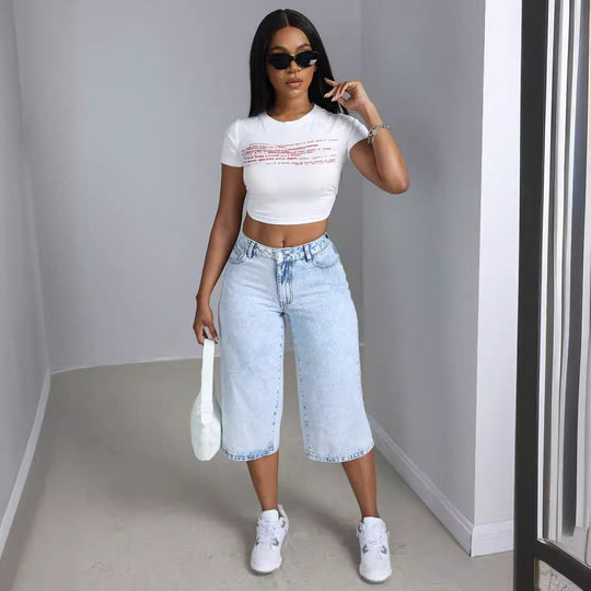 Damen Culotte-Jeans mit hohem Bund und lässigem Schnitt Nord Taschen
