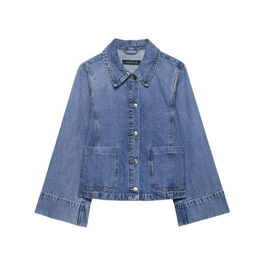Damen Oversize-Denimjacke im Boxy-Schnitt mit kurzer Silhouette und aufgesetzten Taschen Nord Taschen