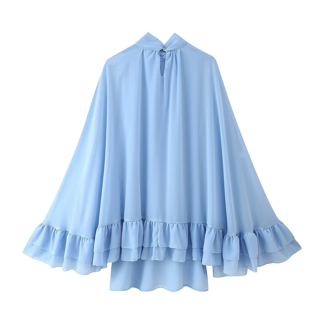Damen 300+ voluminöses Chiffon‑Cape mit Stehkragen und Stufenvolants Nord Taschen