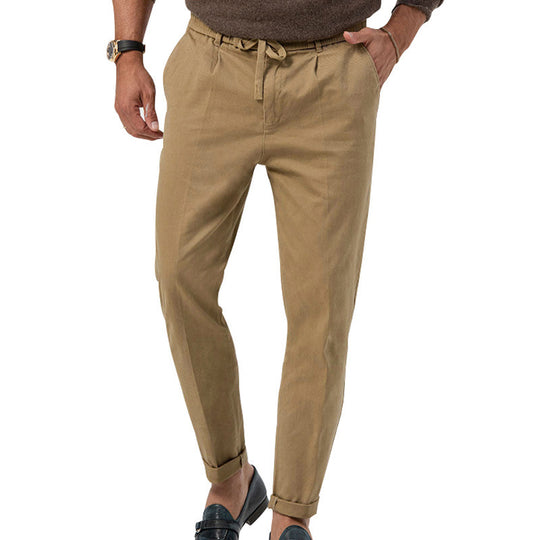 Herren Tapered Leinen-Baumwoll-Hose mit Elastikbund, Tunnelzug und Bündchen Nord Taschen