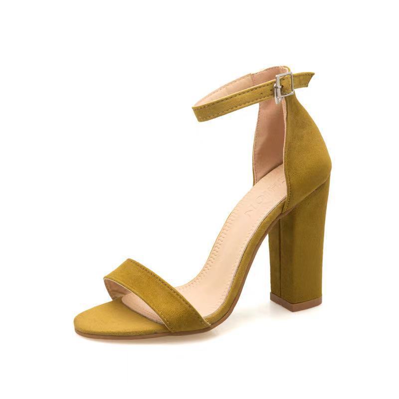 Damen elegante High Heel Sandalen mit breitem Riemen und Blockabsatz - Arvani