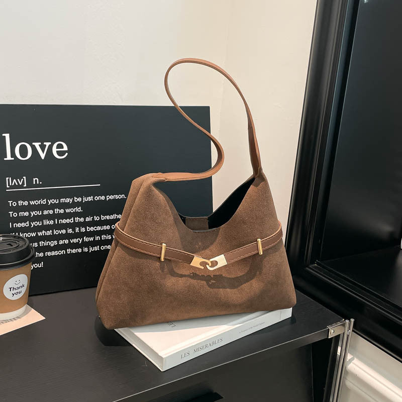 Damen modische Wildleder-Umhängetasche mit kontrastierendem Gurt Nord Taschen