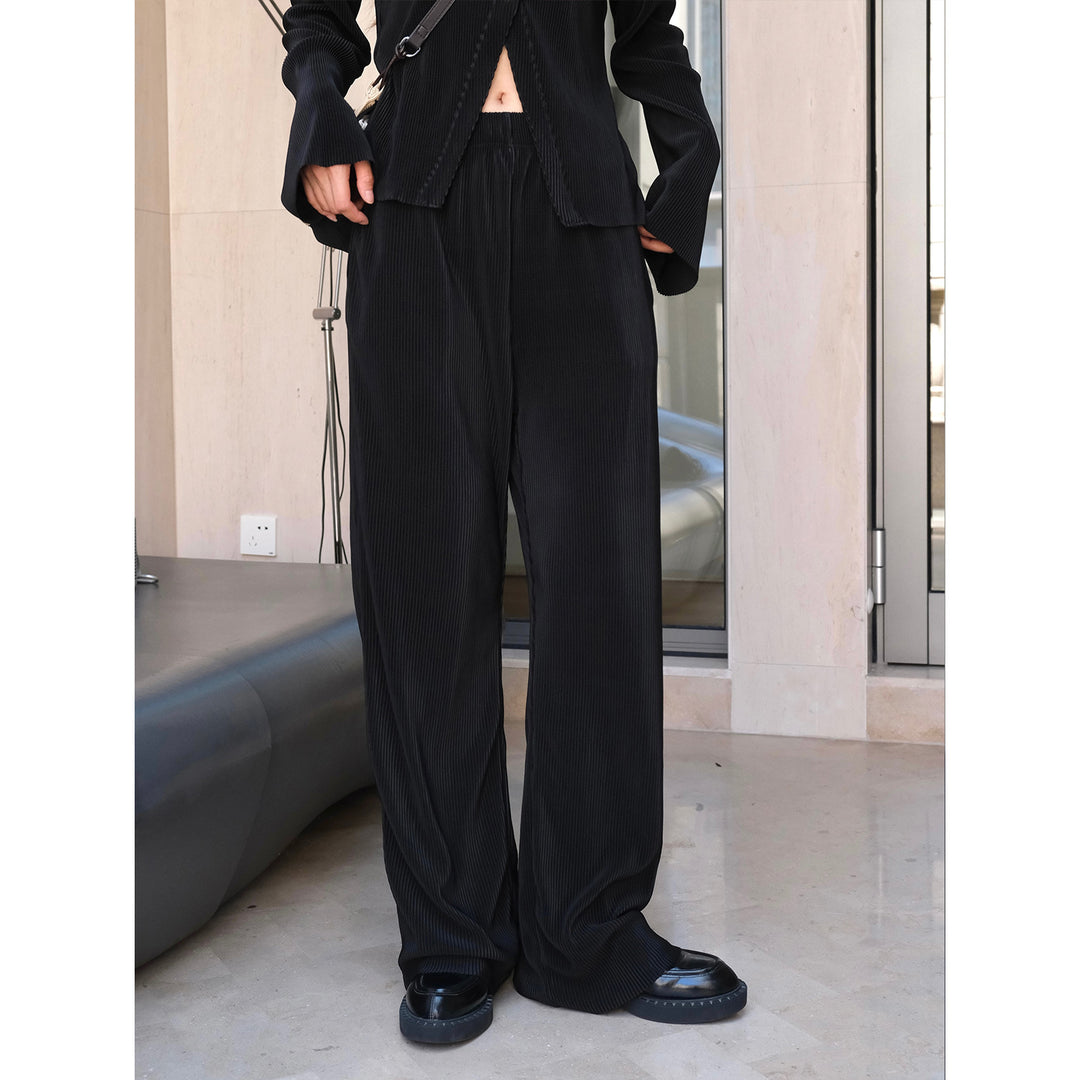 Damen Weite Palazzo‑Hose aus geripptem Feinstrick mit Elastbund Nord Taschen