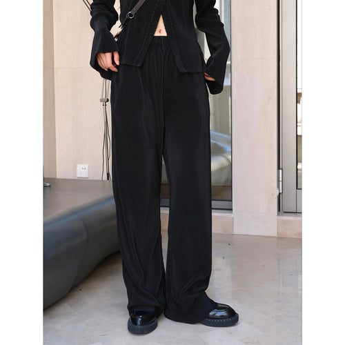 Damen Weite Palazzo‑Hose aus geripptem Feinstrick mit Elastbund Nord Taschen