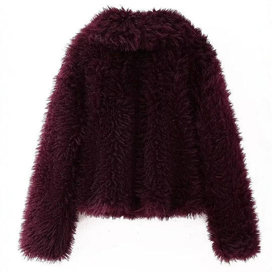 Damen Cropped Kunstfelljacke mit voluminösem Schalkragen und kurzer Silhouette Nord Taschen