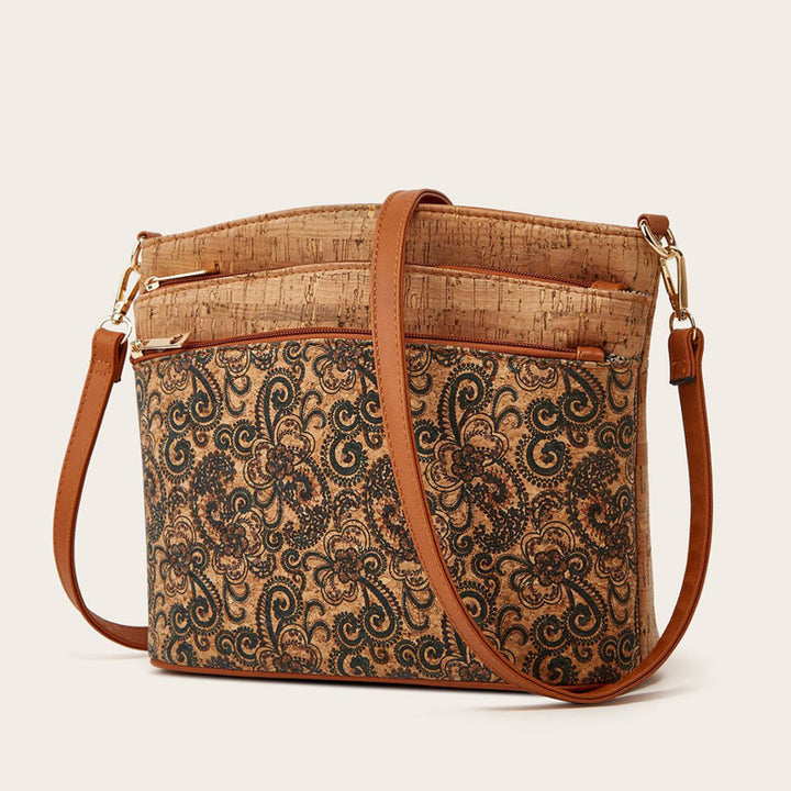 Damen Umhängetasche aus hochwertigem Kork mit floralen Mustern und praktischem Innendesign Nord Taschen