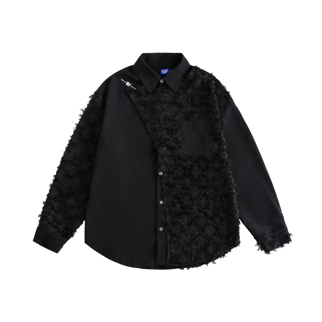 Damen Blusen-Overshirt mit flauschiger Fransenstruktur und Kentkragen Nord Taschen