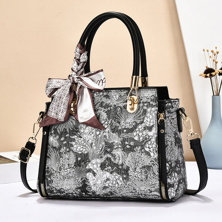Damen eleganter Shopper mit floralem Muster und modischem Schal Nord Taschen