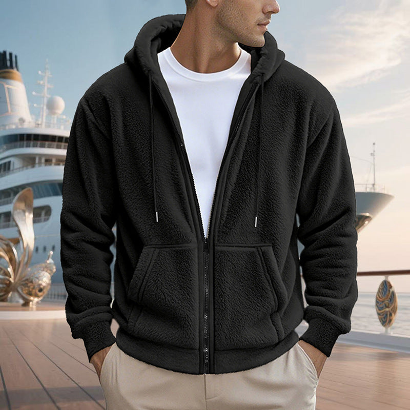 Herren Teddy-Fleece-Kapuzenjacke mit durchgehendem Reißverschluss und Kängurutaschen Nord Taschen
