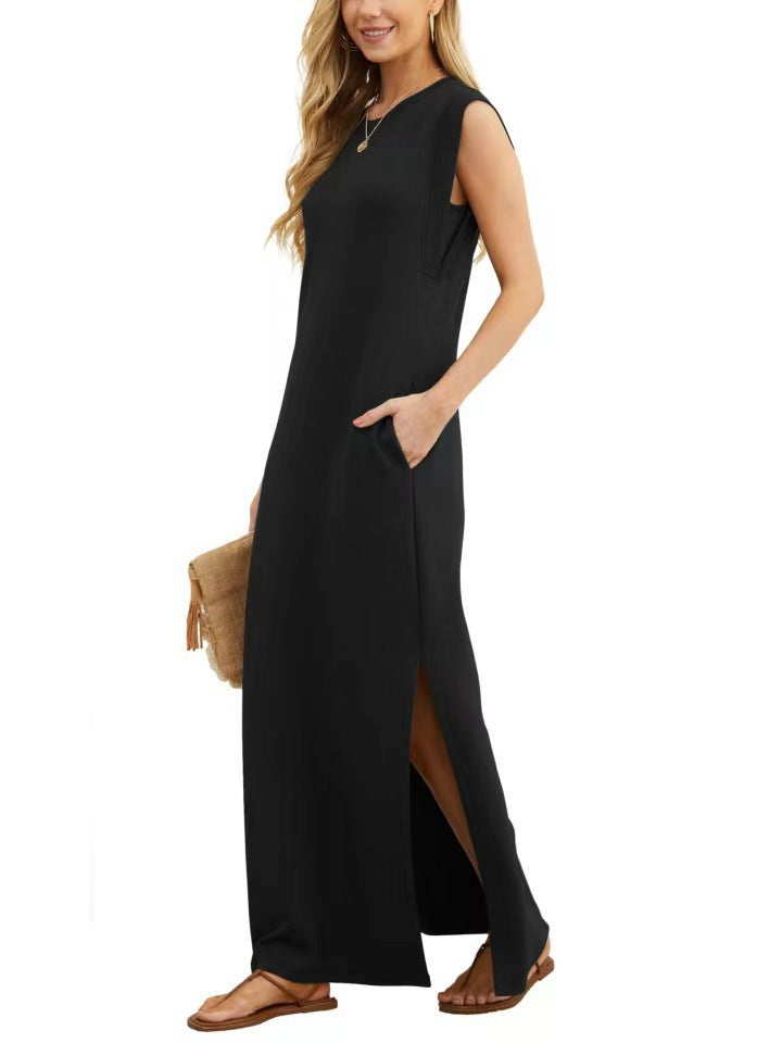 Damen Maxikleid mit modernen Schulterdetails und fließendem Schnitt