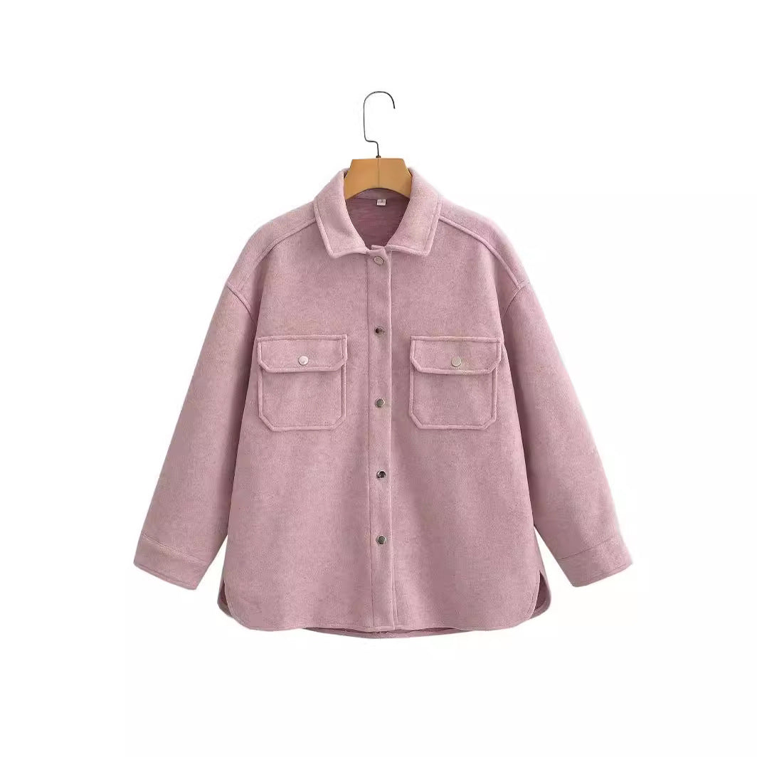 Damen Oversized Teddy-Hemdjacke mit Druckknopfverschlüssen und aufgesetzten Brusttaschen Nord Taschen