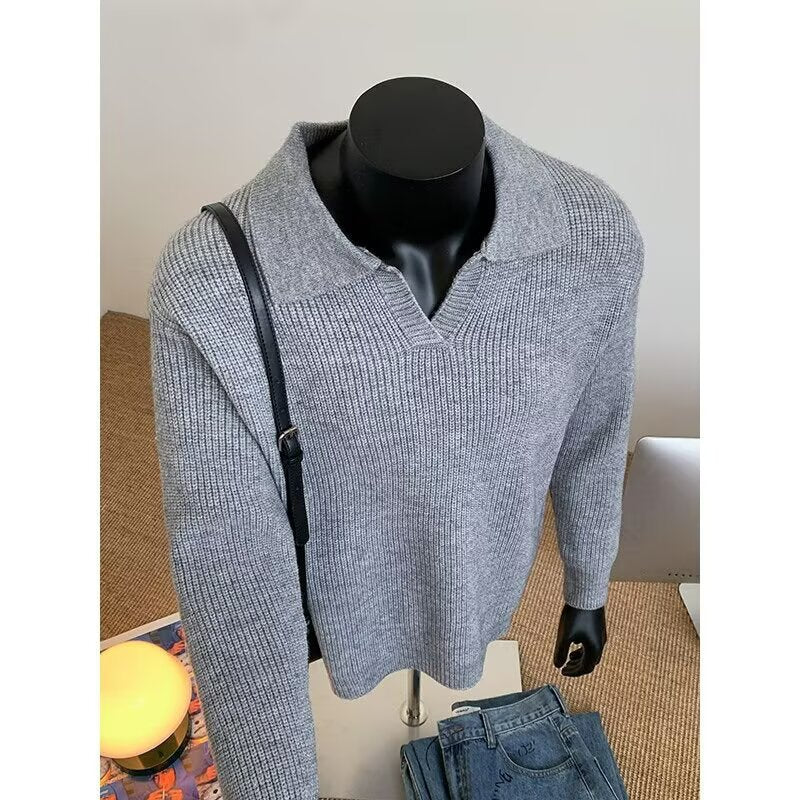 Herren Struktur-Strickpullover mit Polokragen und V‑Schlitz Nord Taschen