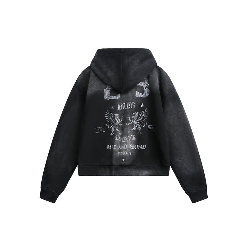 Unisex Kapuzenzipjacke im urbanen Graffiti‑Print mit Kängurutasche und Boxy‑Schnitt Nord Taschen